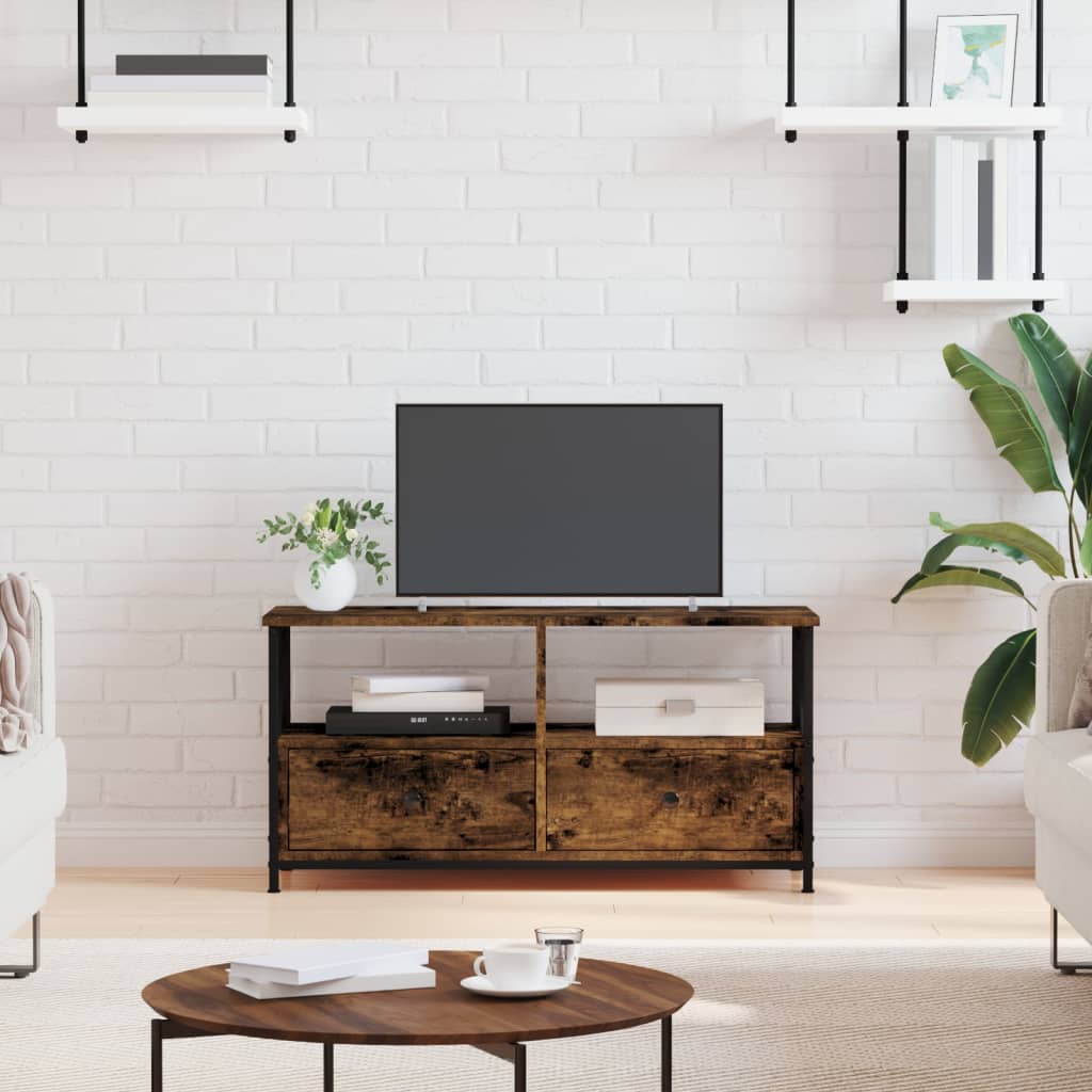 TV Cabinet Smoked Oak 90x33x45 cm Engineered Wood&Iron