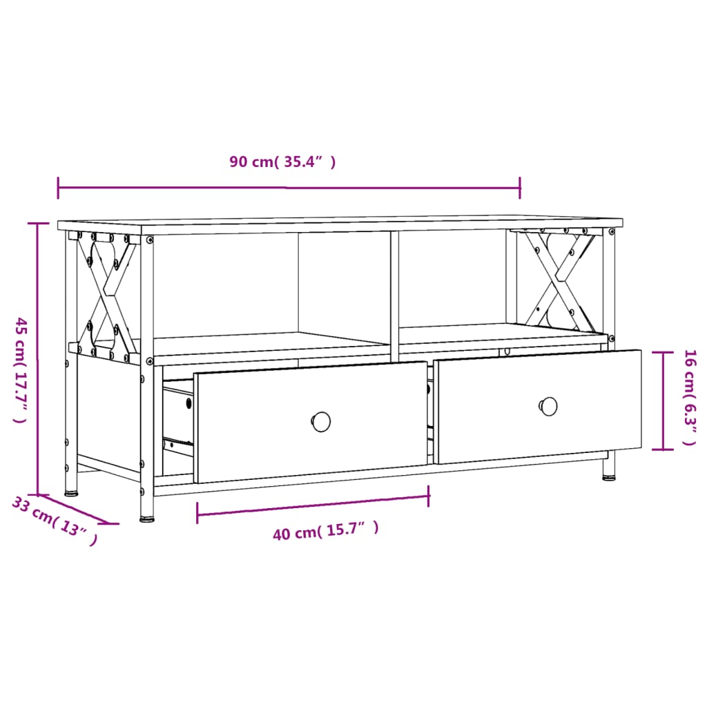 vidaXL TV Cabinet Brown Oak 90x33x45 cm Engineered Wood&Iron