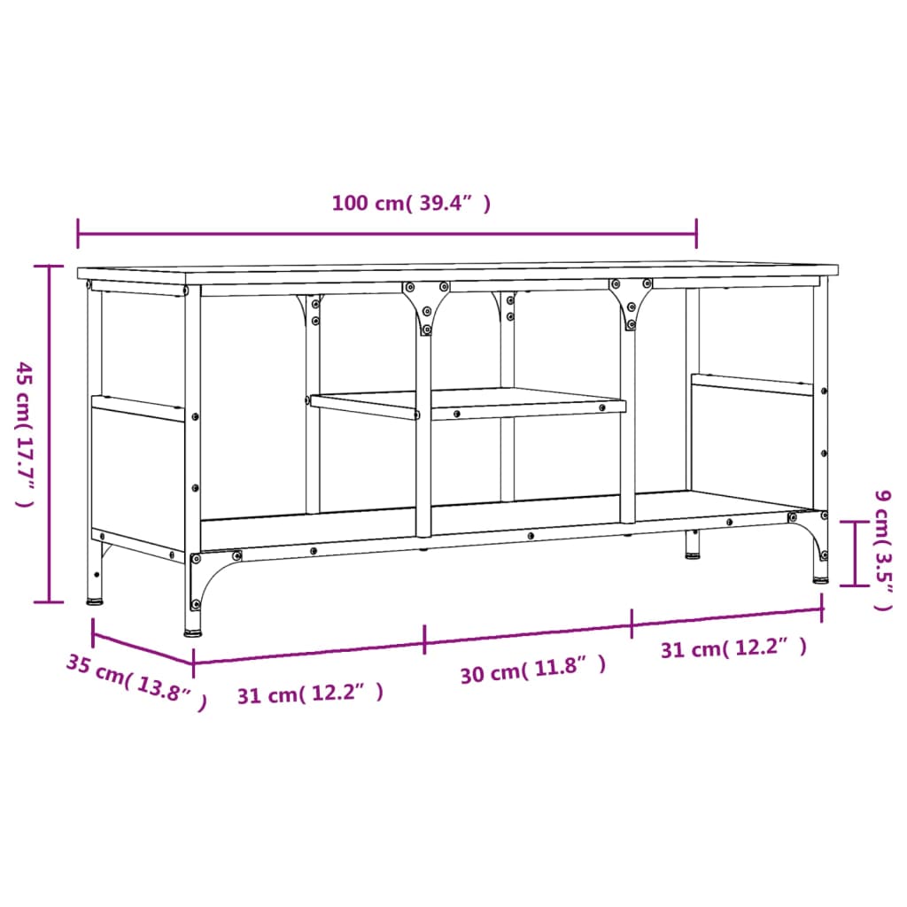 vidaXL TV Cabinet Brown Oak 100x35x45 cm Engineered Wood&Iron