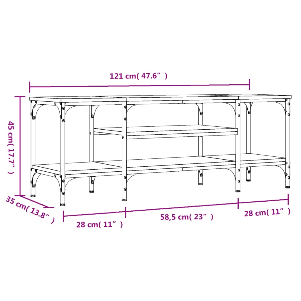 vidaXL TV Cabinet Brown Oak 121x35x45 cm Engineered Wood&Iron