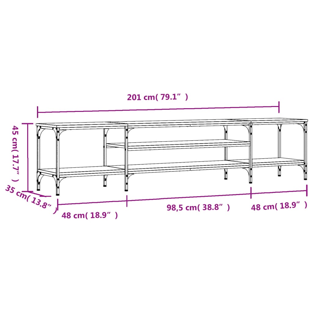 TV Cabinet Smoked Oak 201x35x45 cm Engineered Wood&Iron