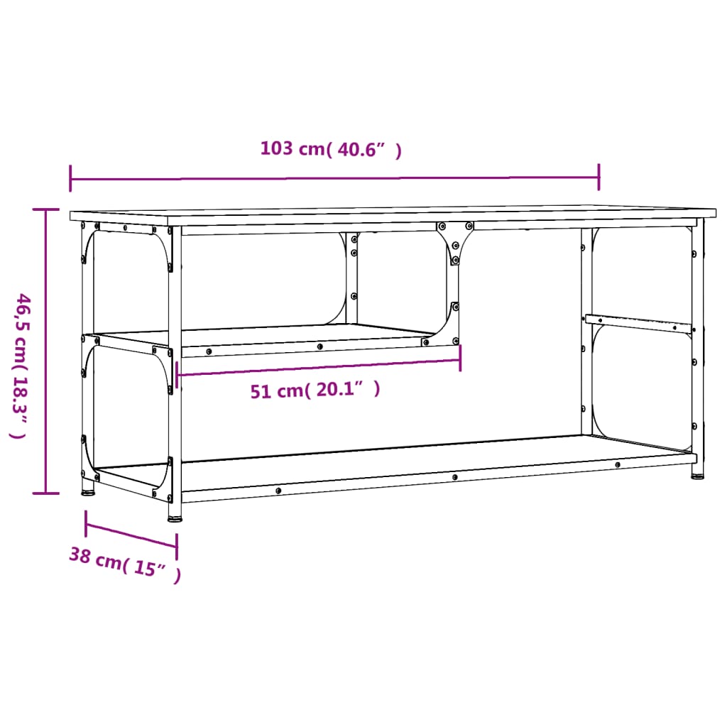TV Cabinet Brown Oak 103x38x46,5 cm Engineered Wood and Steel