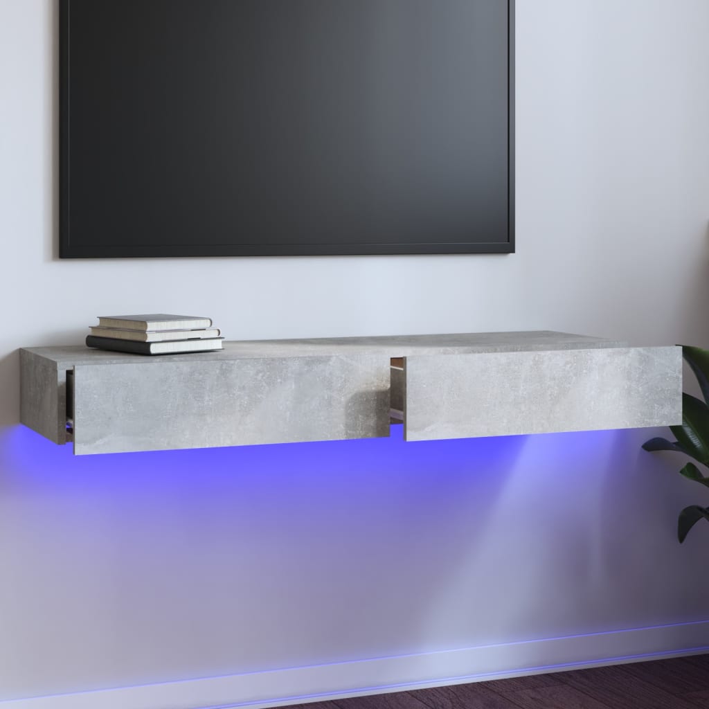 vidaXL TV Cabinet with LED Lights Concrete Grey 120x35x15.5 cm