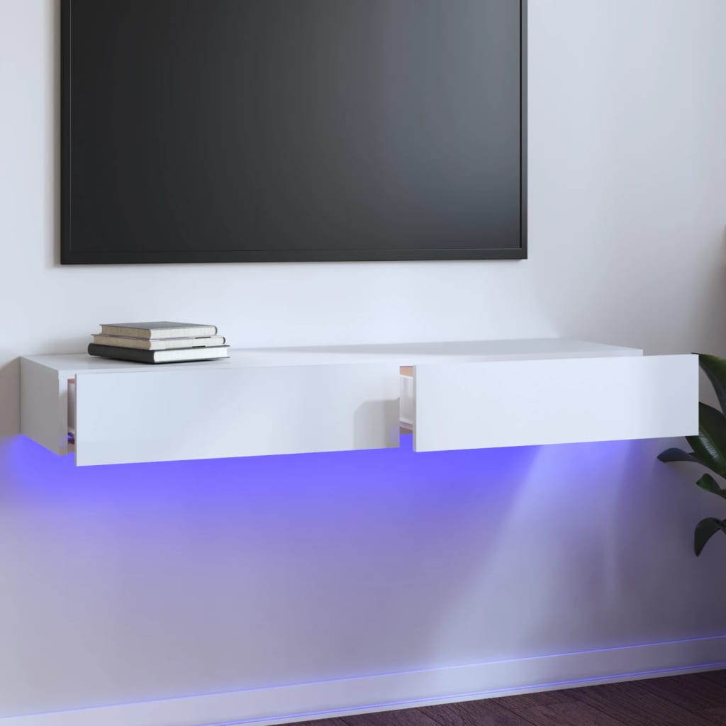 vidaXL TV Cabinet with LED Lights High Gloss White 120x35x15.5 cm