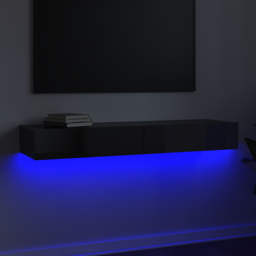 vidaXL TV Cabinet with LED Lights High Gloss Black 120x35x15.5 cm