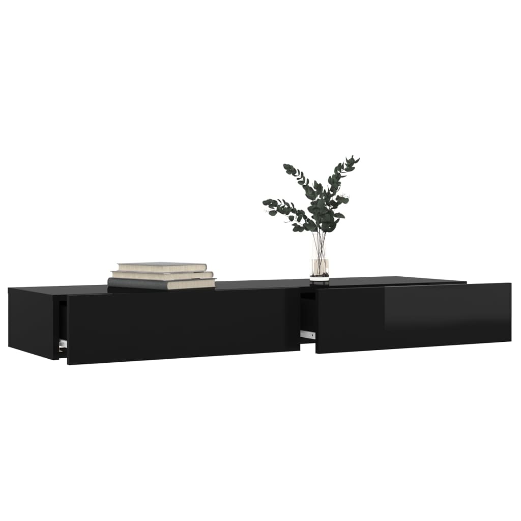 vidaXL TV Cabinet with LED Lights High Gloss Black 120x35x15.5 cm