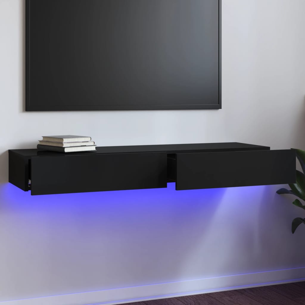 vidaXL TV Cabinet with LED Lights High Gloss Black 120x35x15.5 cm