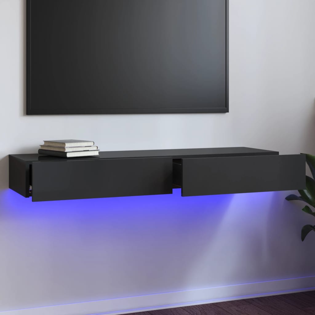 vidaXL TV Cabinet with LED Lights High Gloss Grey 120x35x15.5 cm