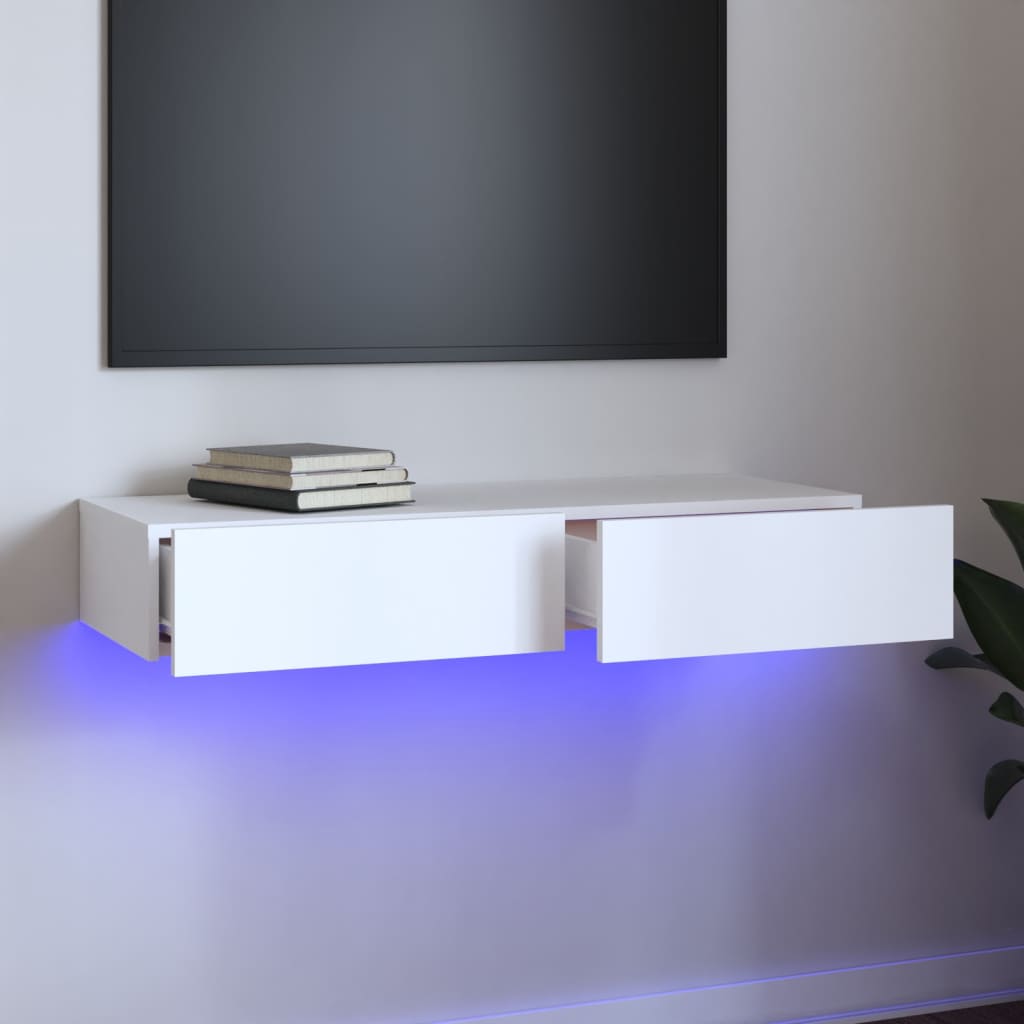 vidaXL TV Cabinet with LED Lights White 90x35x15.5 cm