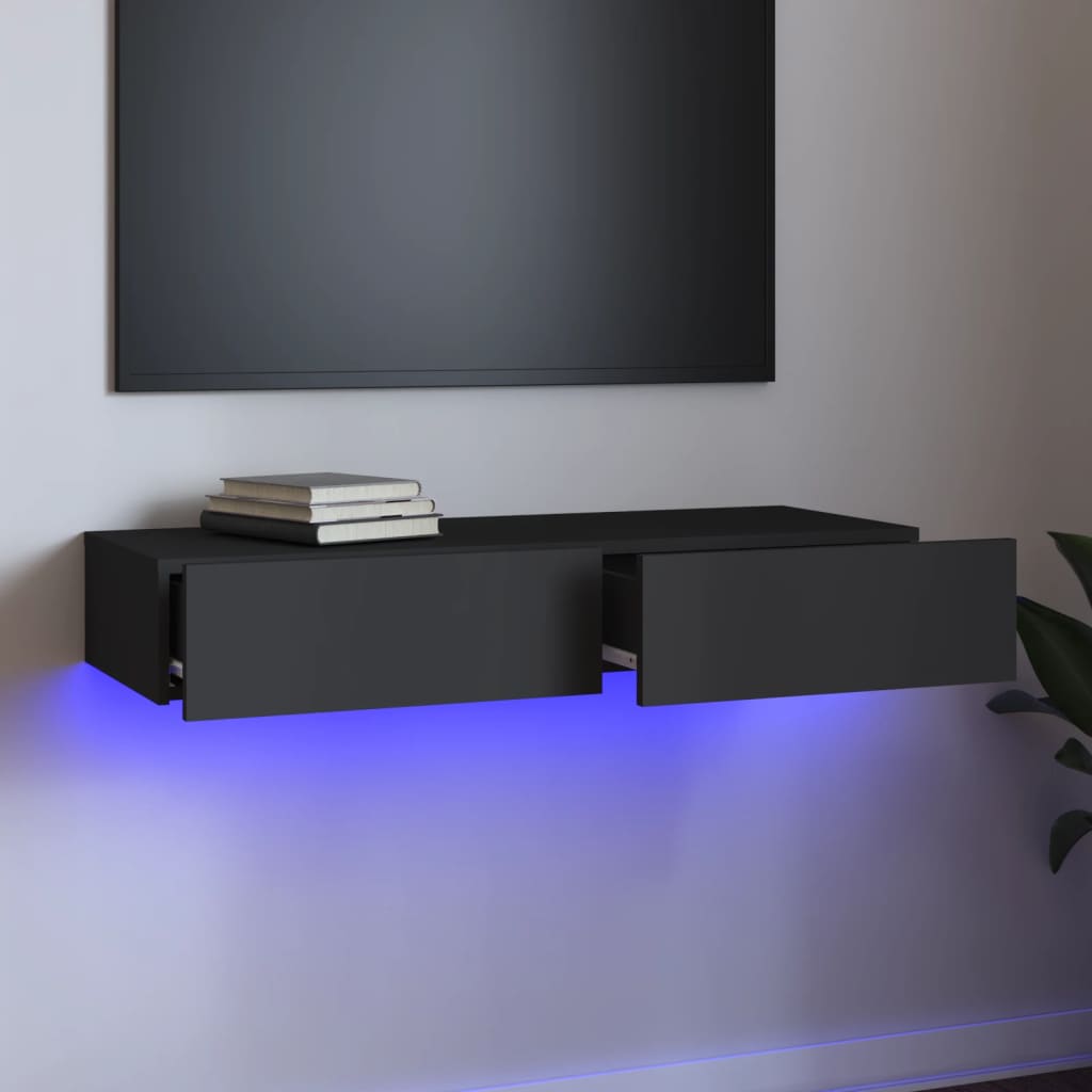 vidaXL TV Cabinet with LED Lights Grey 90x35x15.5 cm