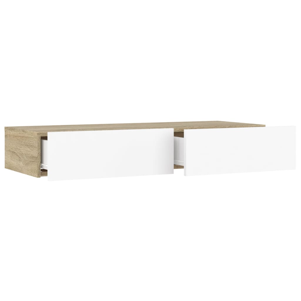 vidaXL TV Cabinet with LED Lights White and Sonoma Oak 90x35x15.5 cm