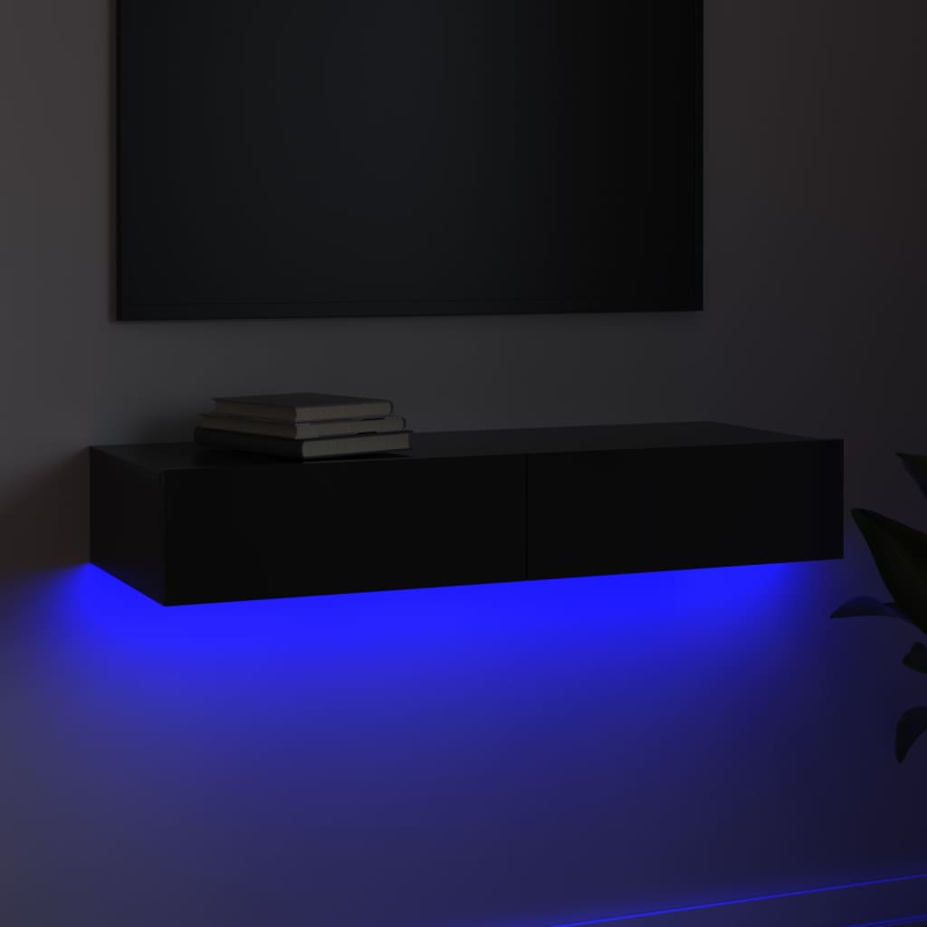 vidaXL TV Cabinet with LED Lights High Gloss Black 90x35x15.5 cm