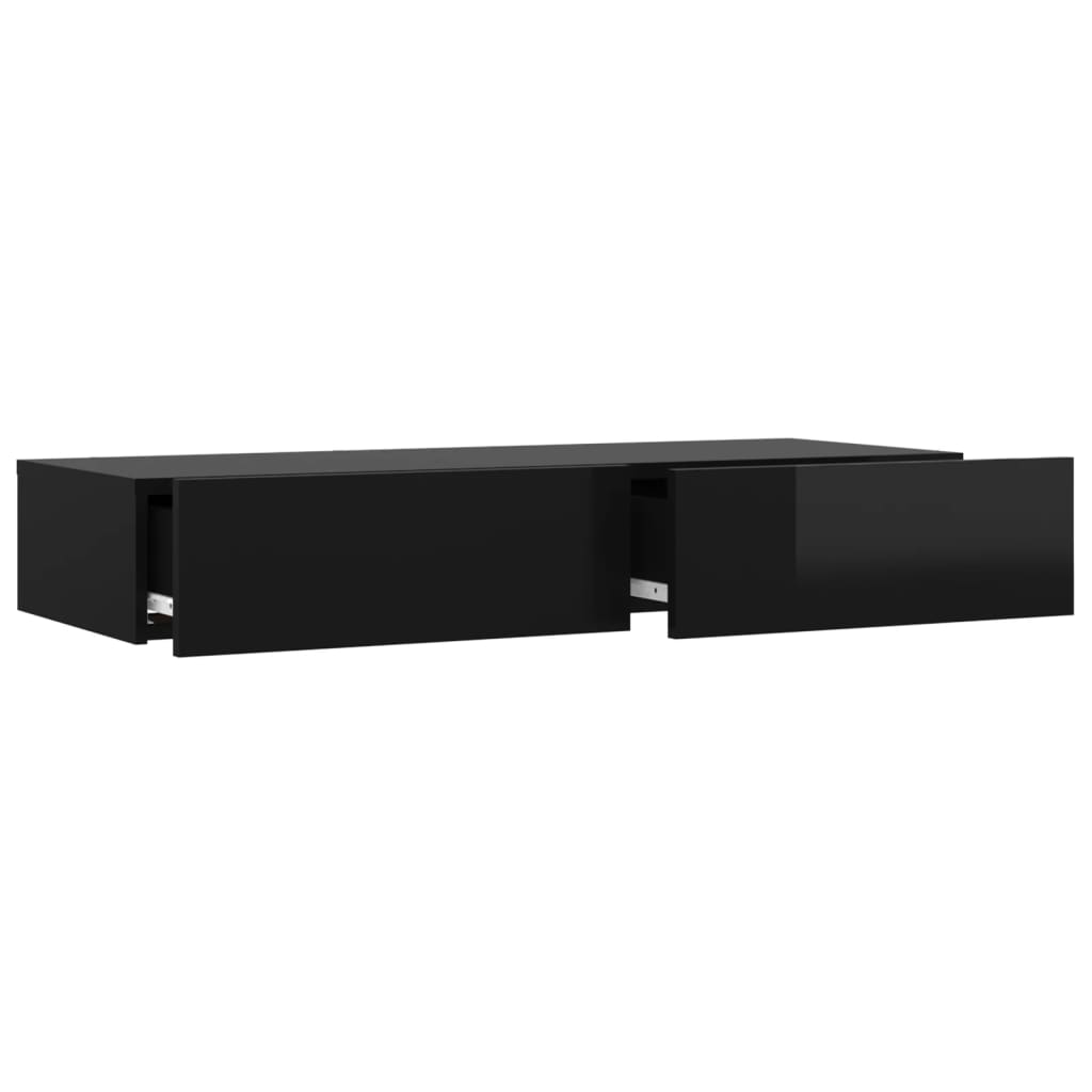 vidaXL TV Cabinet with LED Lights High Gloss Black 90x35x15.5 cm