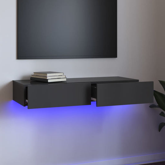 vidaXL TV Cabinet with LED Lights High Gloss Grey 90x35x15.5 cm