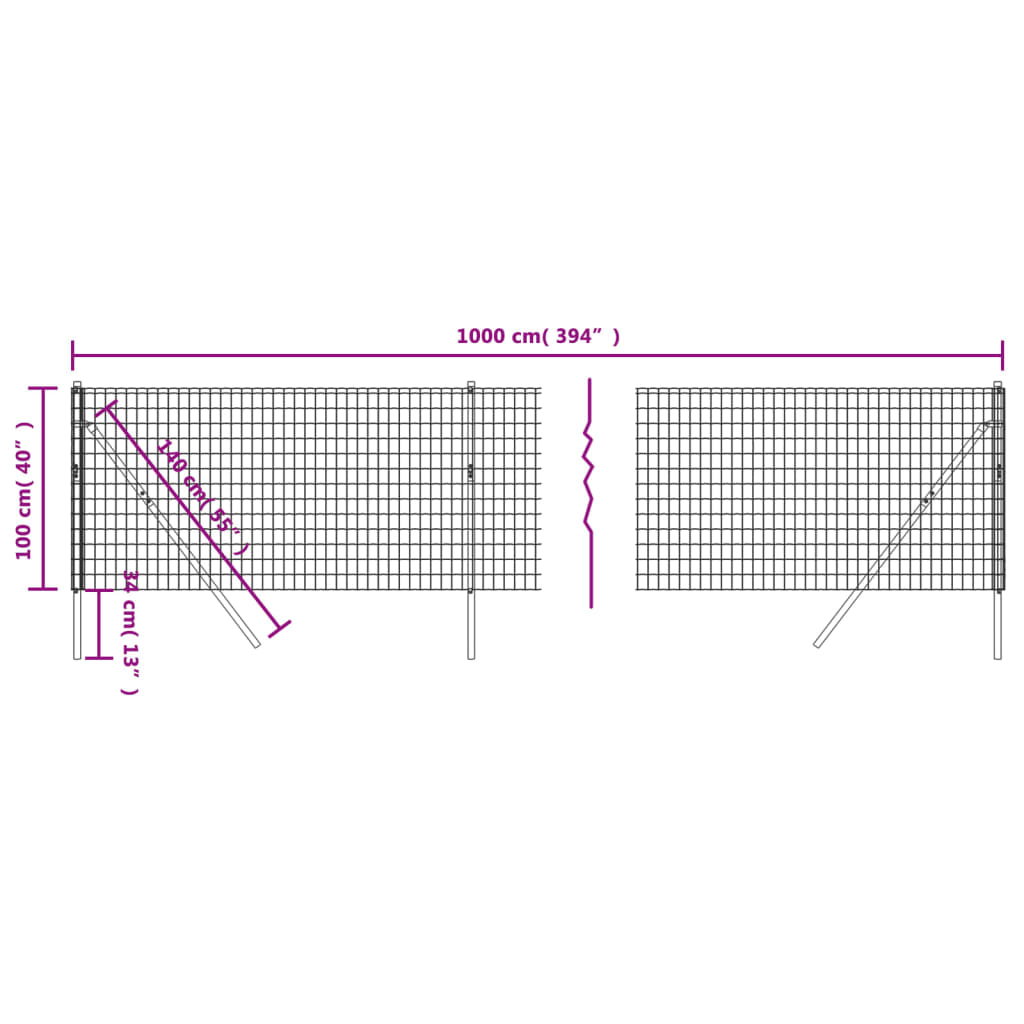 vidaXL Wire Mesh Fence Green 1x10 m Galvanised Steel