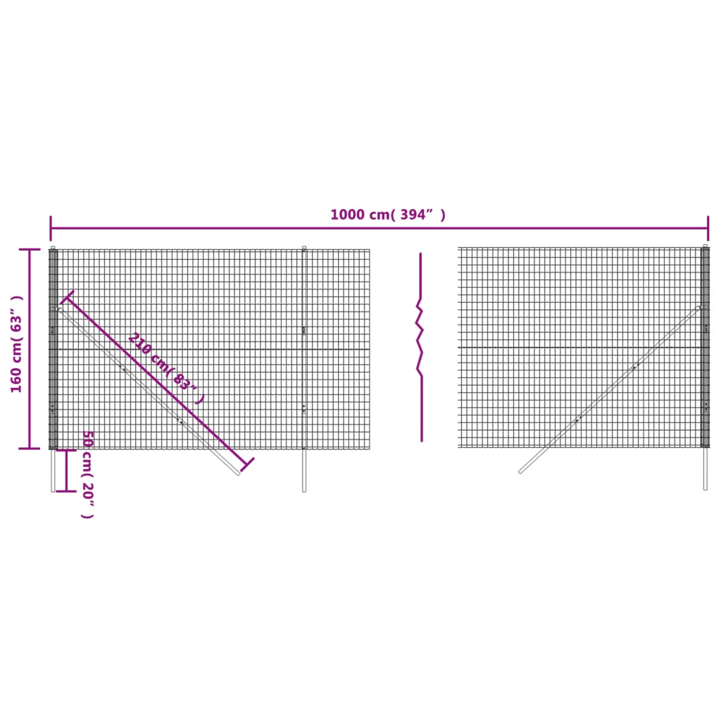 vidaXL Wire Mesh Fence Green 1.6x10 m Galvanised Steel