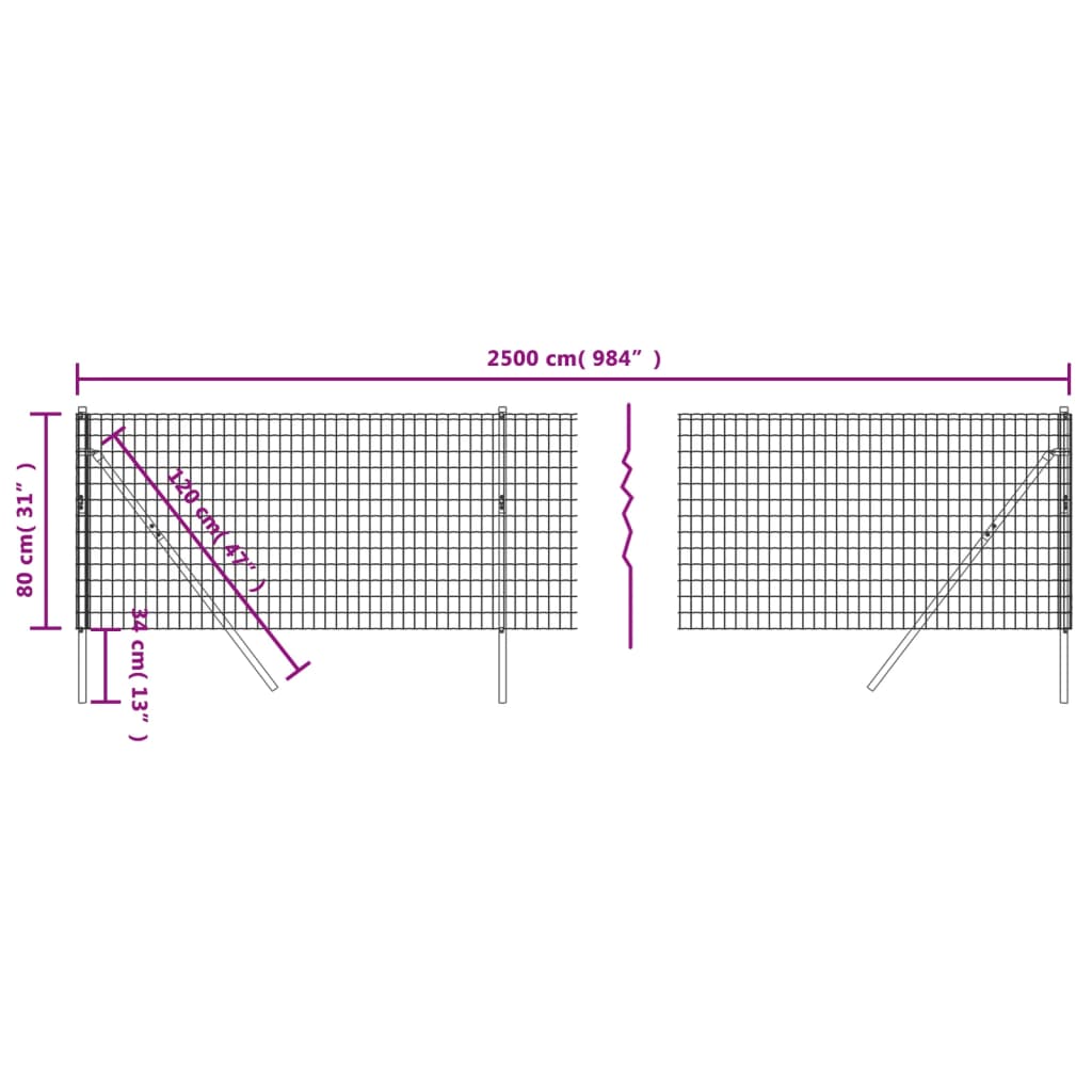 Wire Mesh Fence Green 0.8x25 m Galvanised Steel