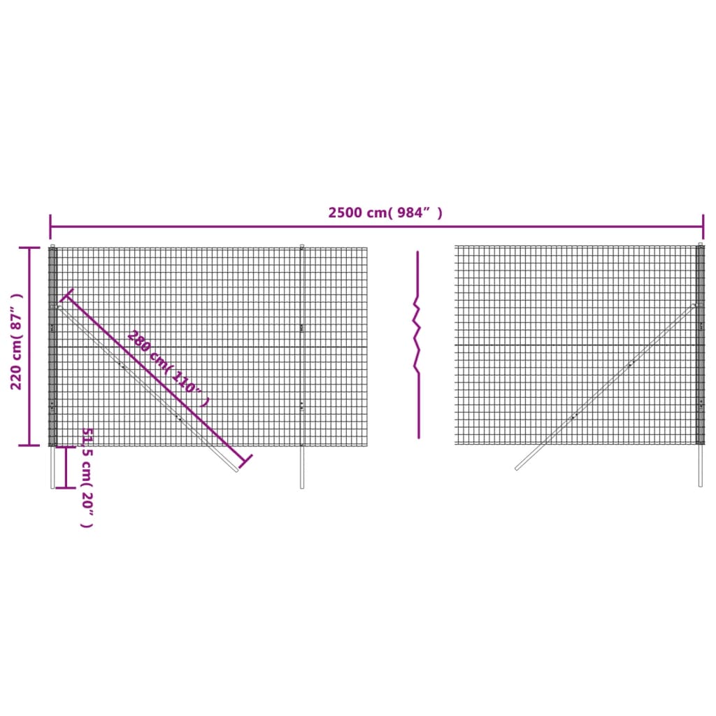 vidaXL Wire Mesh Fence Green 2.2x25 m Galvanised Steel