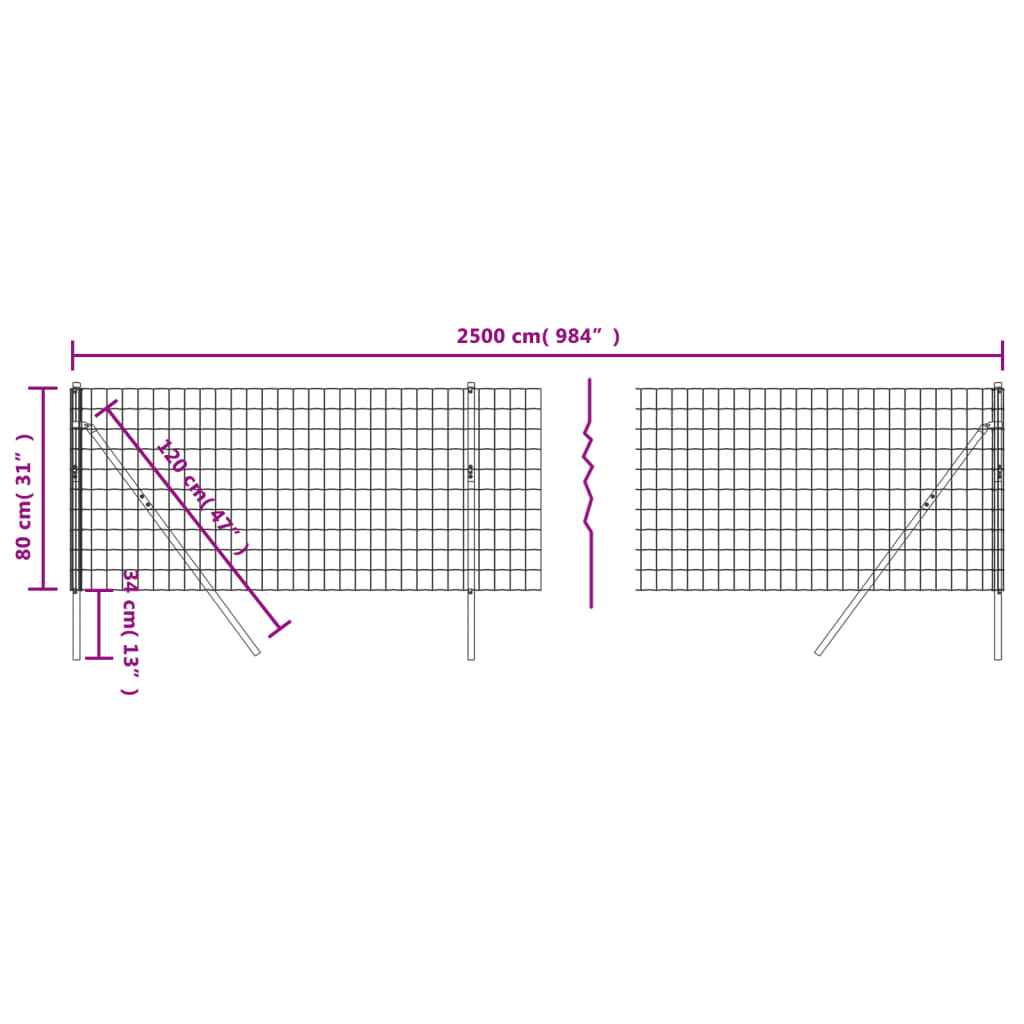 Wire Mesh Fence Green 0.8x25 m Galvanised Steel