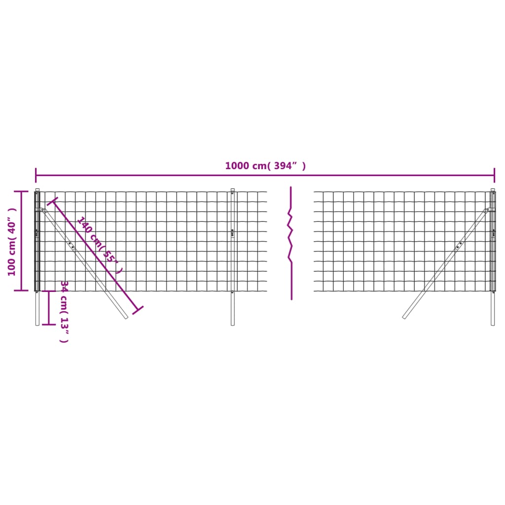 vidaXL Wire Mesh Fence Green 1x10 m Galvanised Steel