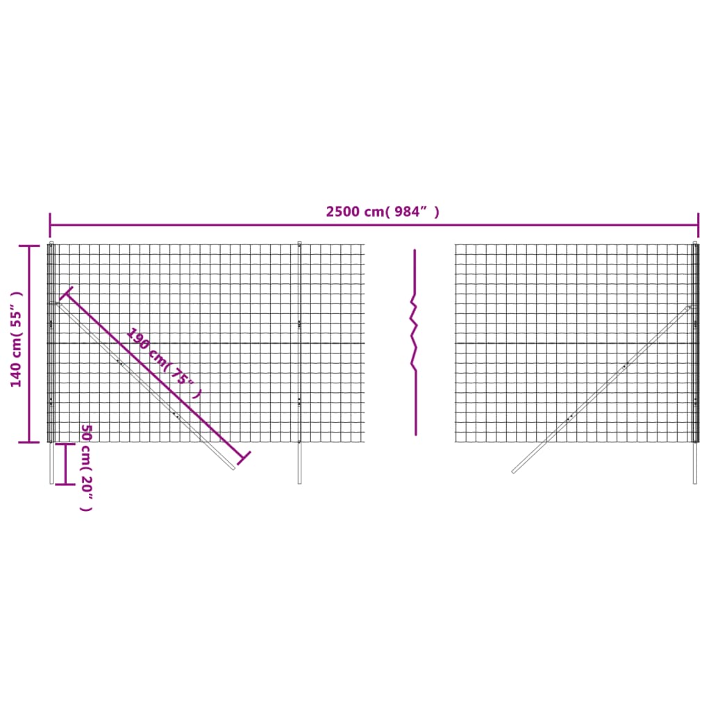 Wire Mesh Fence Green 1.4x25 m Galvanised Steel