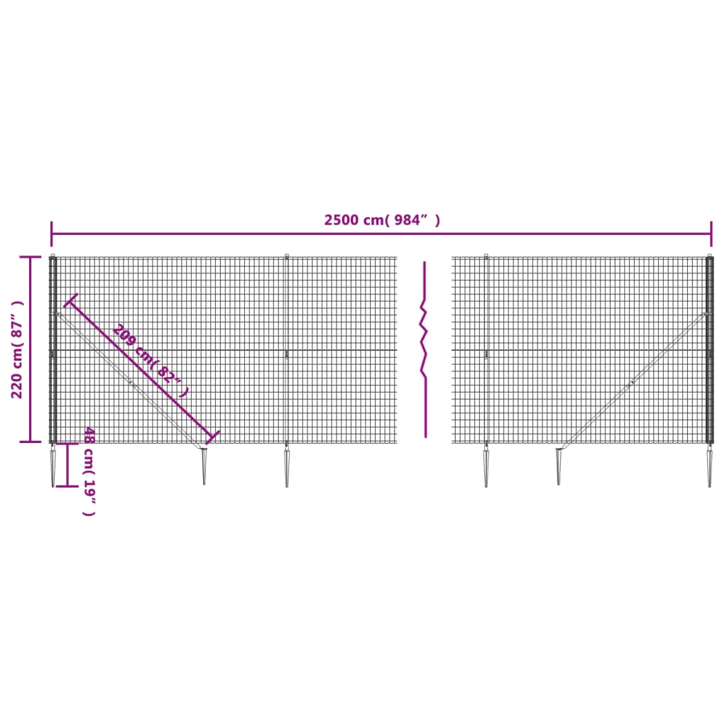 vidaXL Wire Mesh Fence with Spike Anchors Green 2.2x25 m