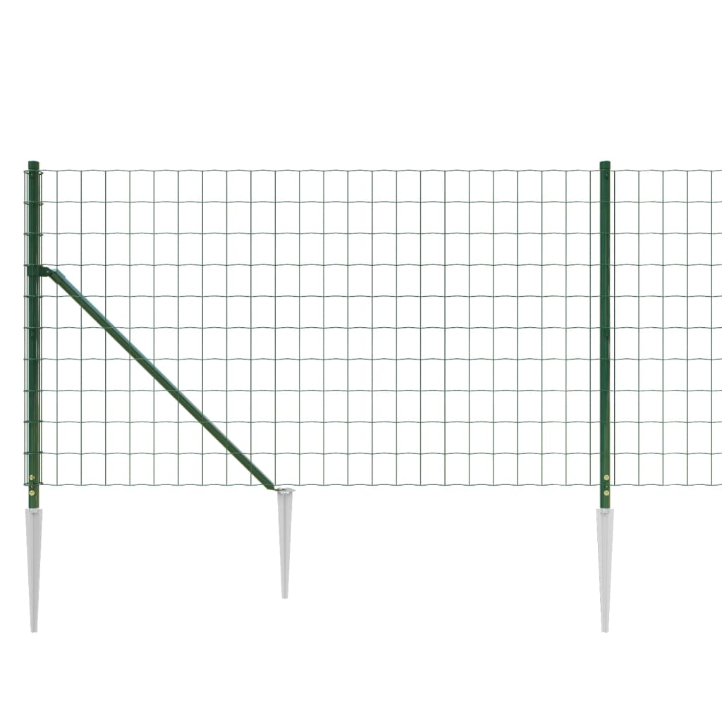 vidaXL Wire Mesh Fence with Spike Anchors Green 1.1x25 m