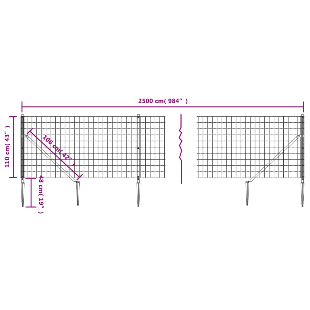 vidaXL Wire Mesh Fence with Spike Anchors Green 1.1x25 m