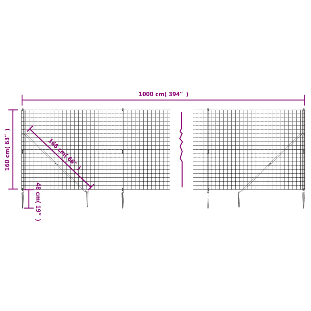 Wire Mesh Fence with Spike Anchors Green 1.6x10 m