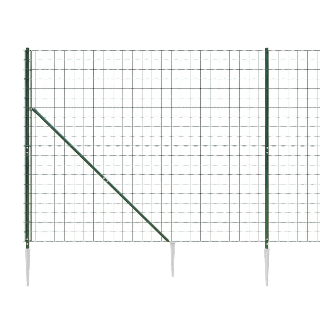 vidaXL Wire Mesh Fence with Spike Anchors Green 1.6x25 m