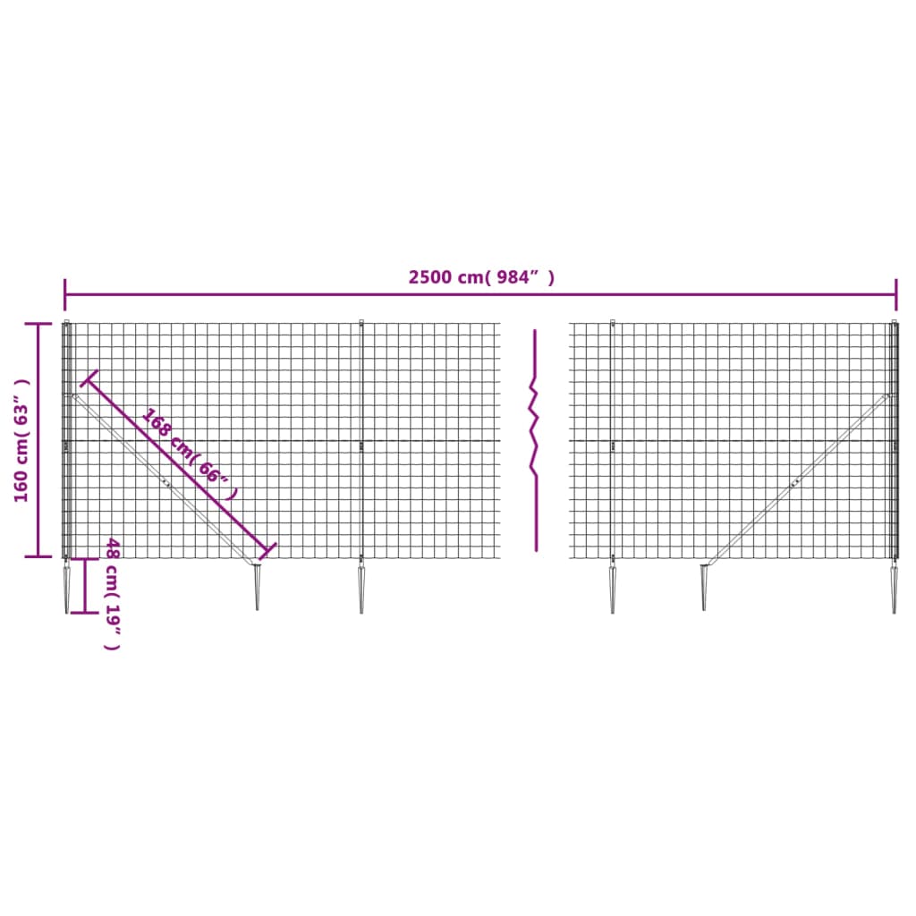 vidaXL Wire Mesh Fence with Spike Anchors Green 1.6x25 m