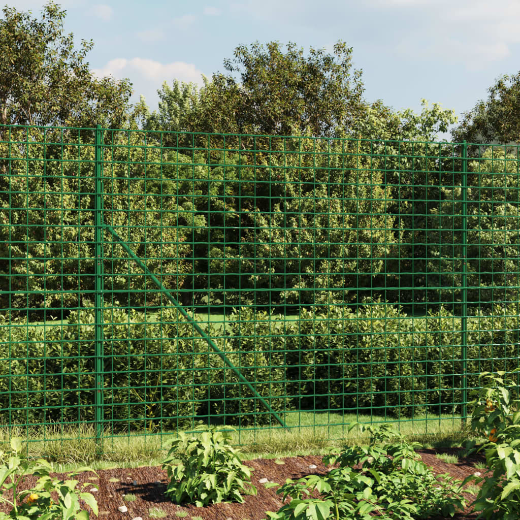 vidaXL Wire Mesh Fence with Spike Anchors Green 1.6x25 m