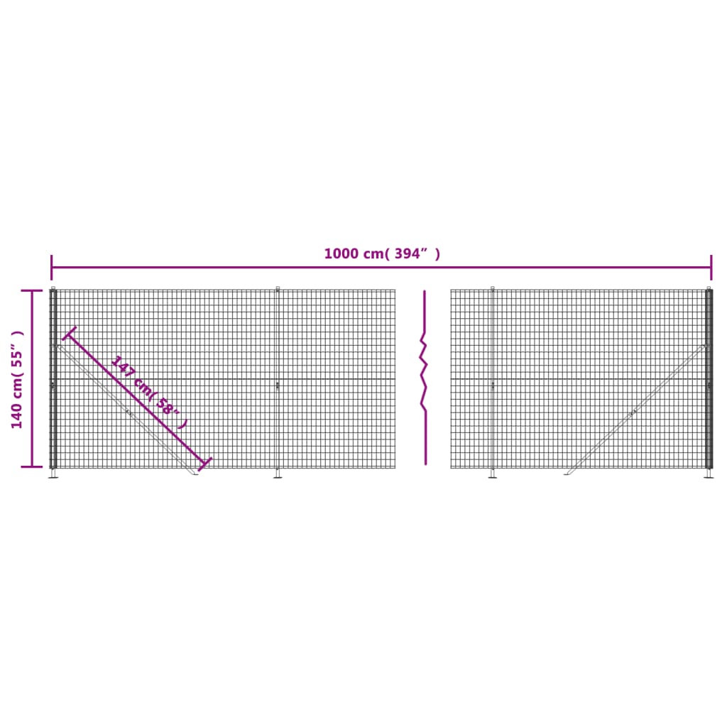 Wire Mesh Fence with Flange Green 1.4x10 m