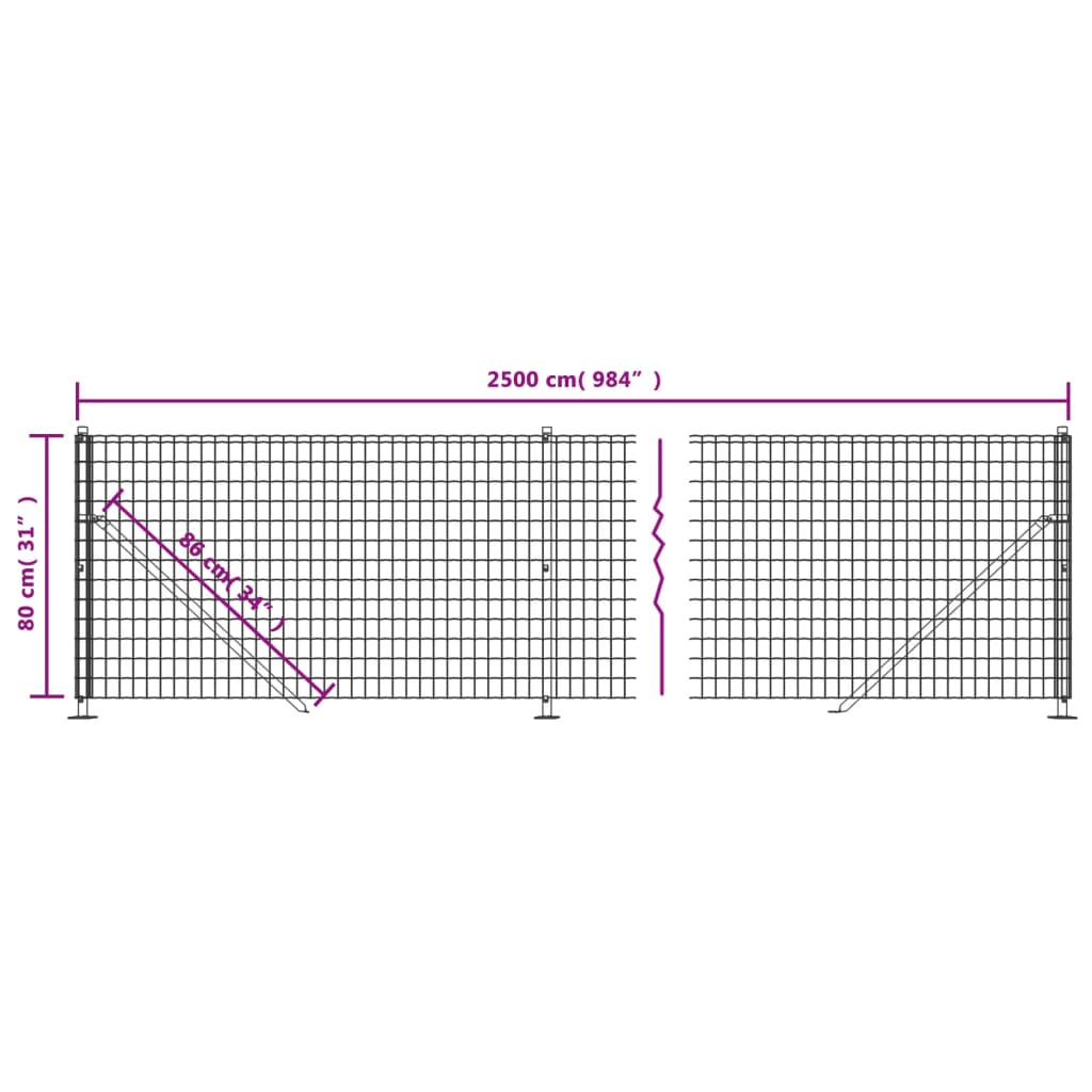 Wire Mesh Fence with Flange Green 0.8x25 m