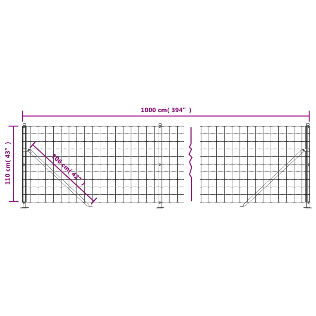 Wire Mesh Fence with Flange Green 1.1x10 m