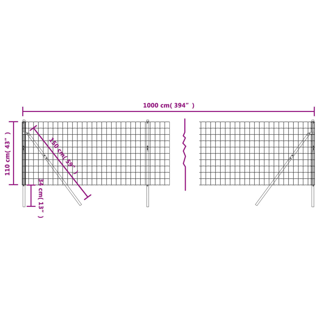 Wire Mesh Fence Anthracite 1.1x10 m Galvanised Steel