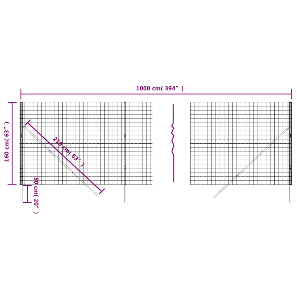 Wire Mesh Fence Anthracite 1.6x10 m Galvanised Steel