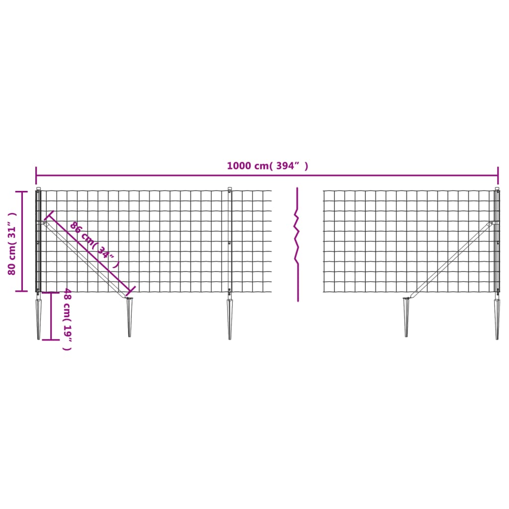 vidaXL Wire Mesh Fence with Spike Anchors Anthracite 0.8x10 m