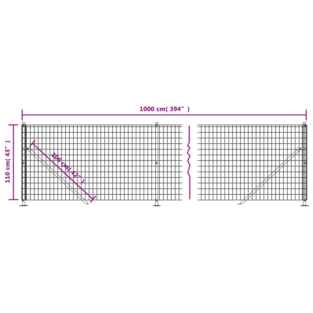 Wire Mesh Fence with Flange Anthracite 1.1x10 m