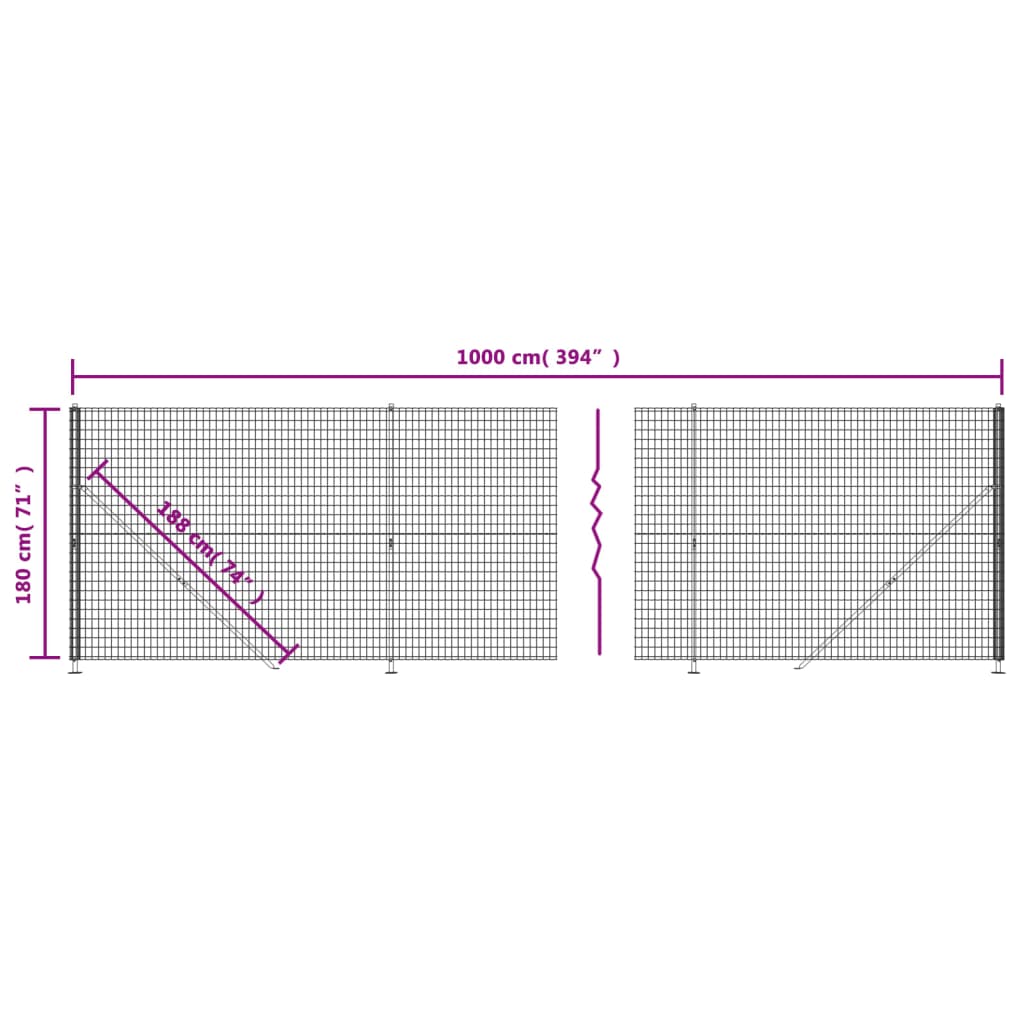 vidaXL Wire Mesh Fence with Flange Anthracite 1.8x10 m