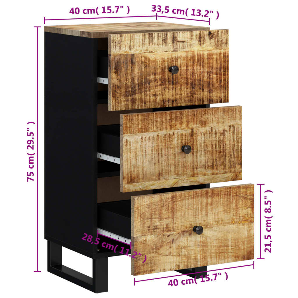 vidaXL Sideboard with 3 Drawers 40x33.5x75 cm Solid Wood Mango