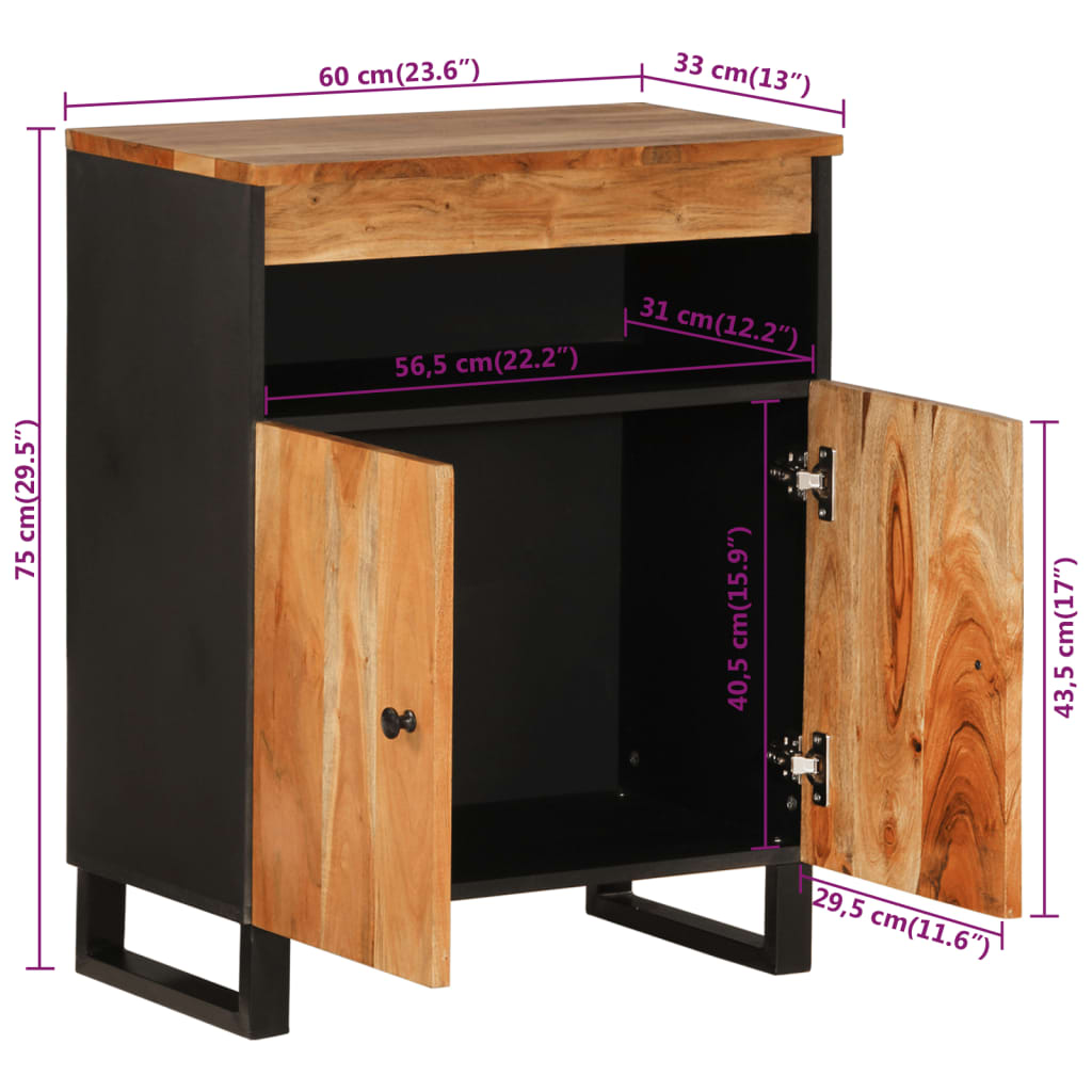 Sideboard with 2 Doors 60x33x75 cm Solid Wood Acacia