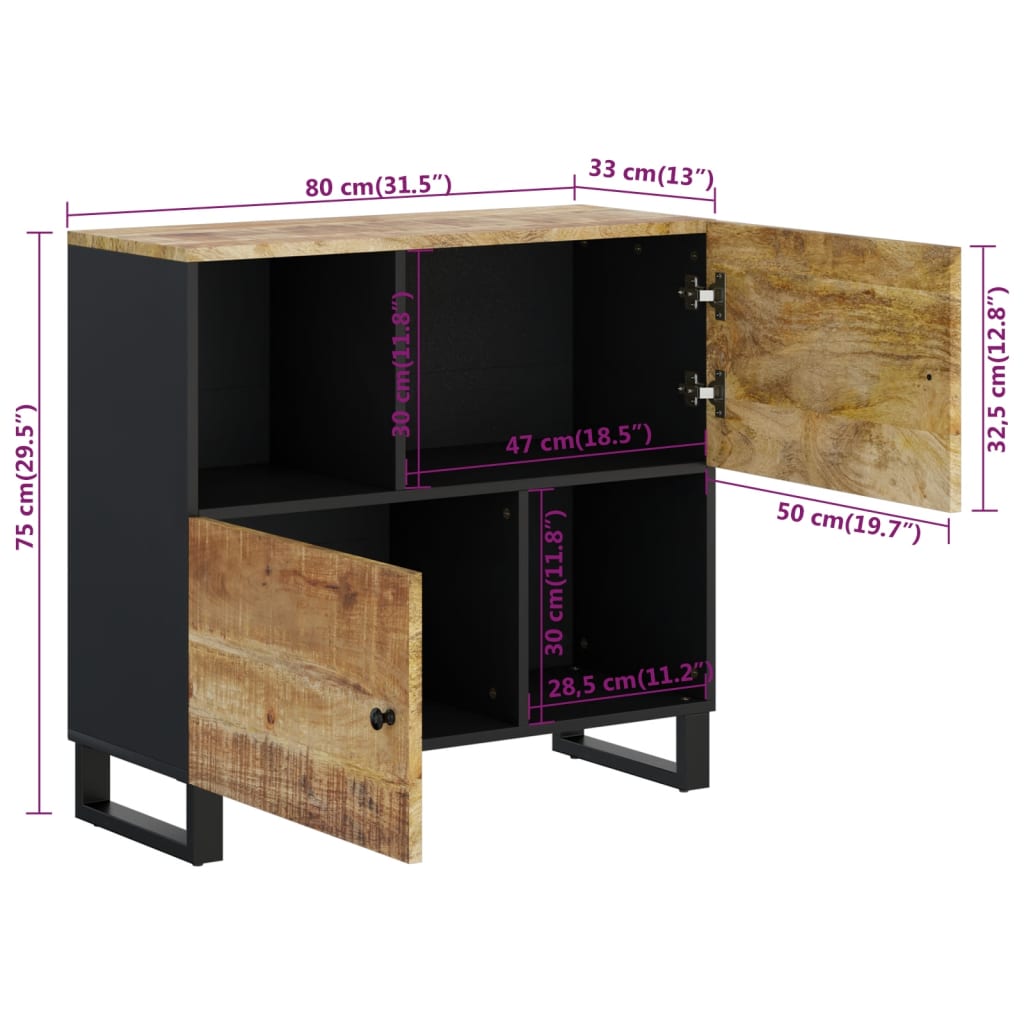 Sideboard with 2 Doors 80x33x75 cm Solid Wood Mango