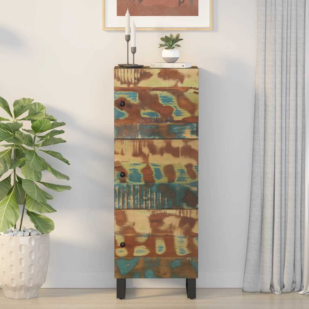 Highboard with 3 Doors 40x33x110 cm Solid Wood Reclaimed&Iron
