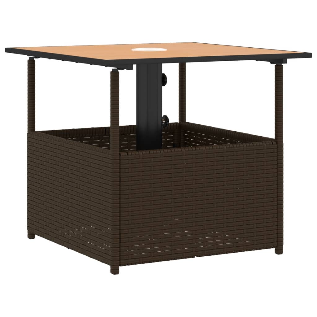 Garden Table with Parasol Hole Brown 55x55x46,5 cm Poly Rattan