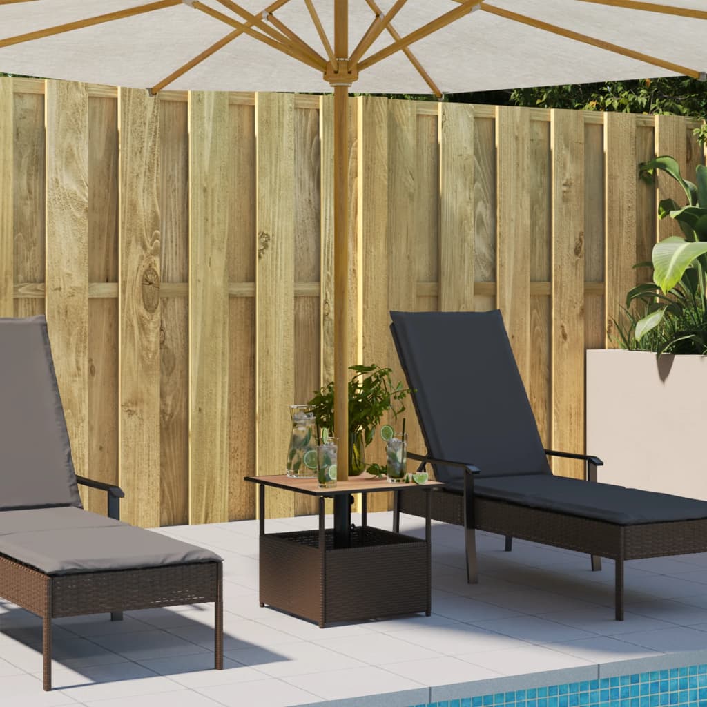 Garden Table with Parasol Hole Brown 55x55x46,5 cm Poly Rattan