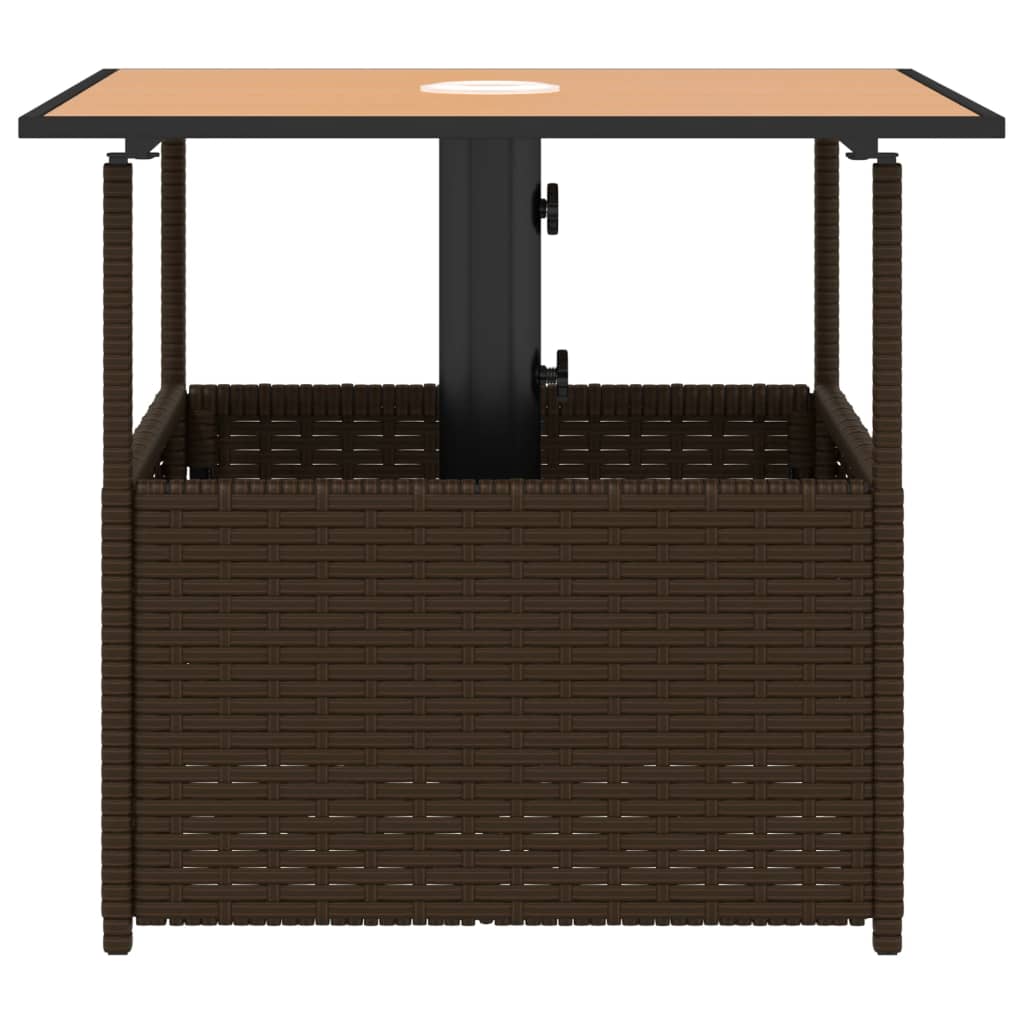 Garden Table with Parasol Hole Brown 55x55x46,5 cm Poly Rattan
