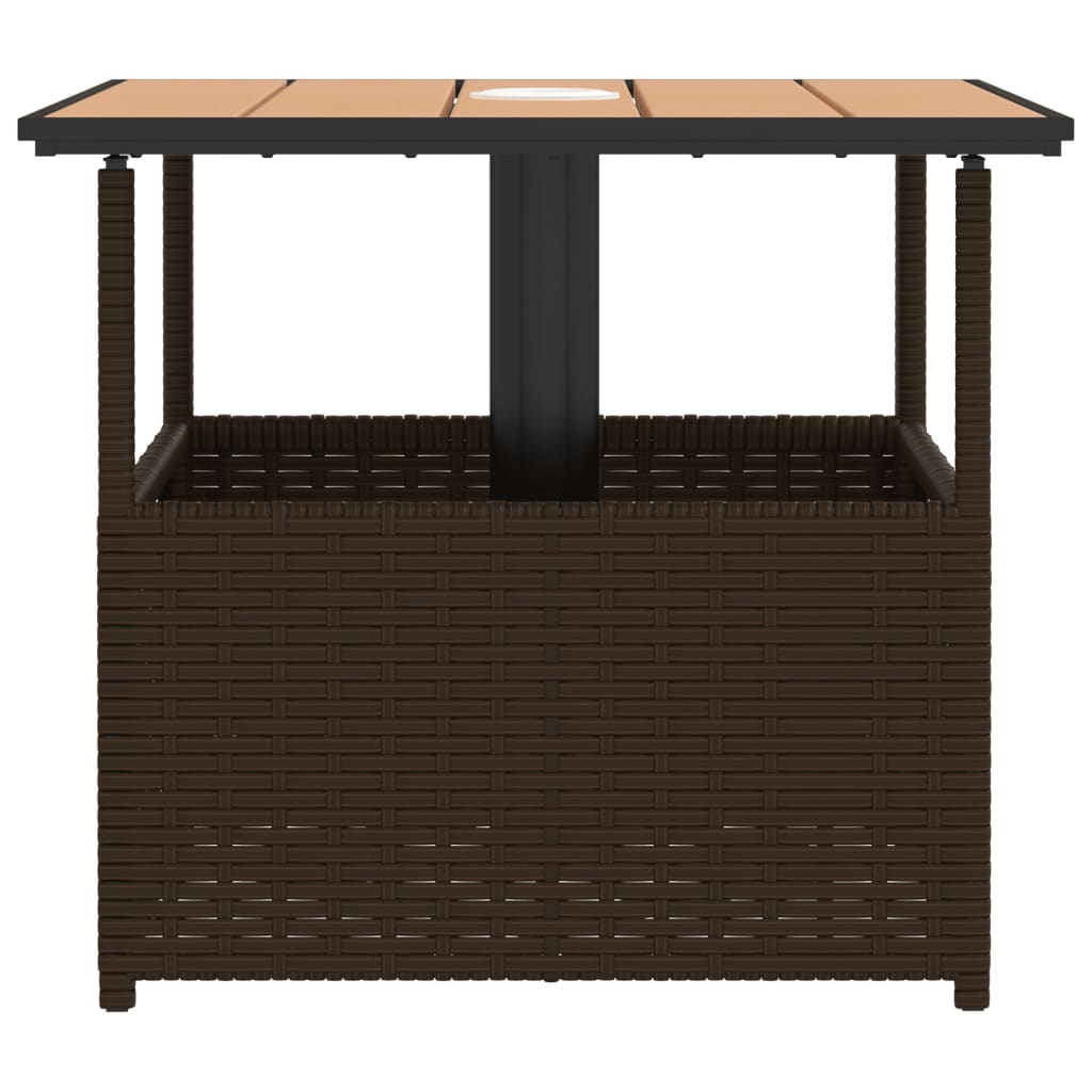 Garden Table with Parasol Hole Brown 55x55x46,5 cm Poly Rattan