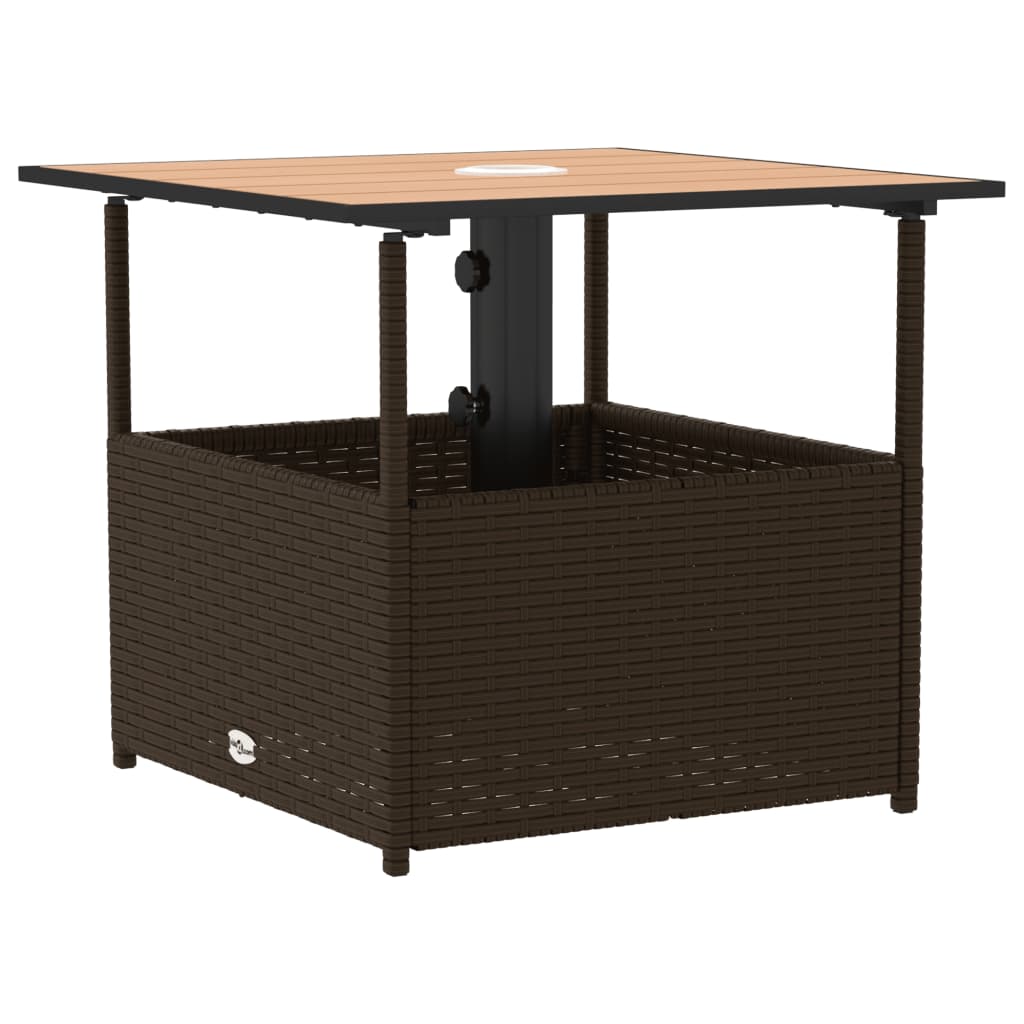 Garden Table with Parasol Hole Brown 55x55x46,5 cm Poly Rattan