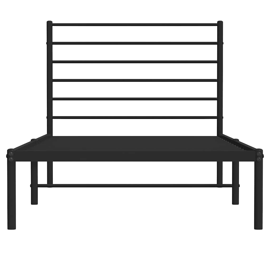 Metal Bed Frame without Mattress with Headboard Black 75x190cm
